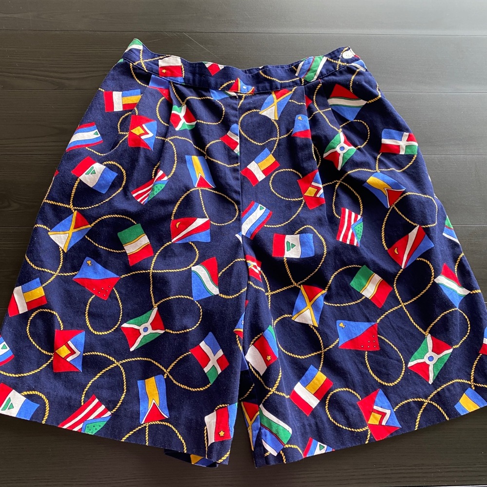 Herman Geist Shorts Size 10 Vintage High Waisted Preppy Flag Blue USA Nautical